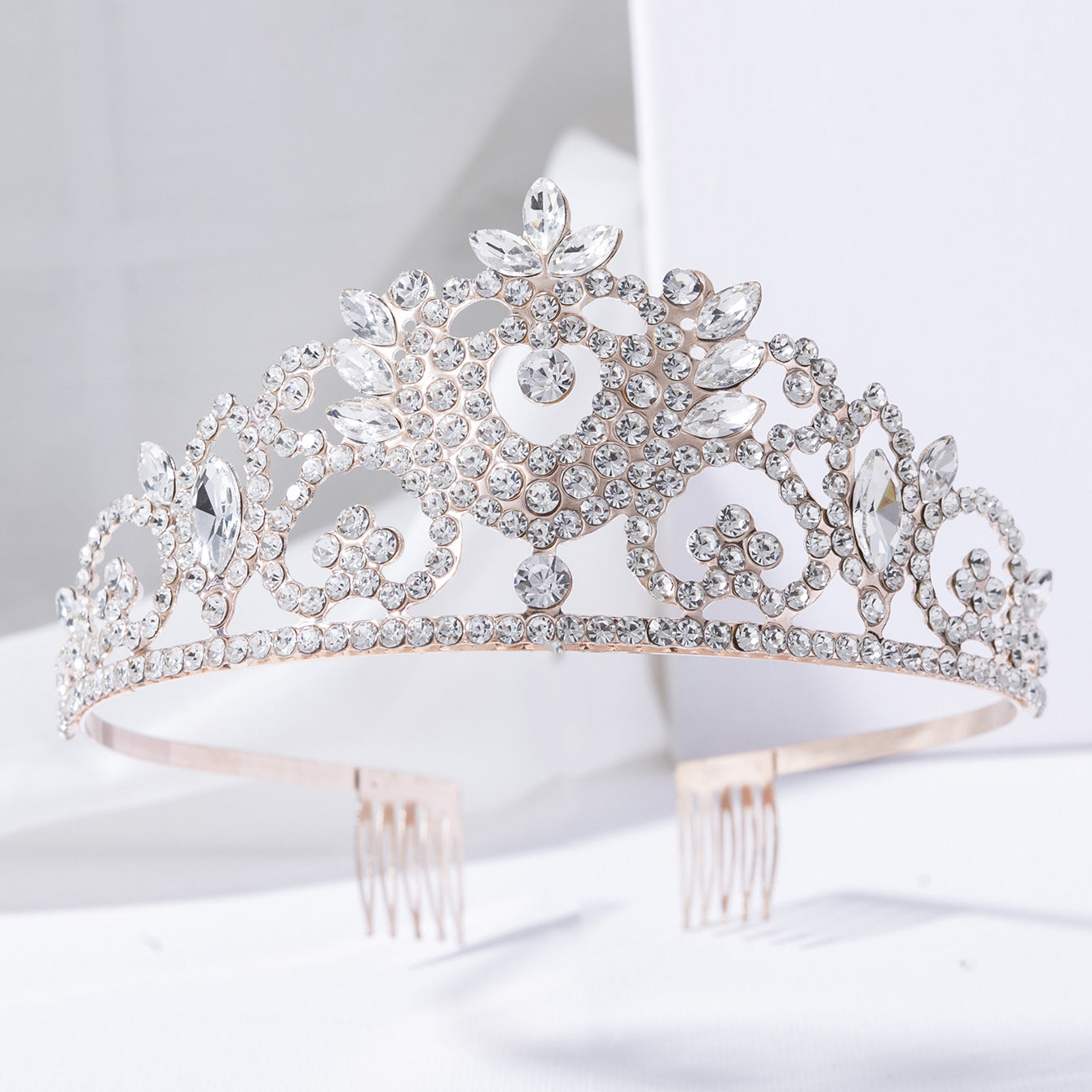 Wholesale Elegant Temperament Bride Wedding AB Diamond Rhinestone Crown Female Comb Crown